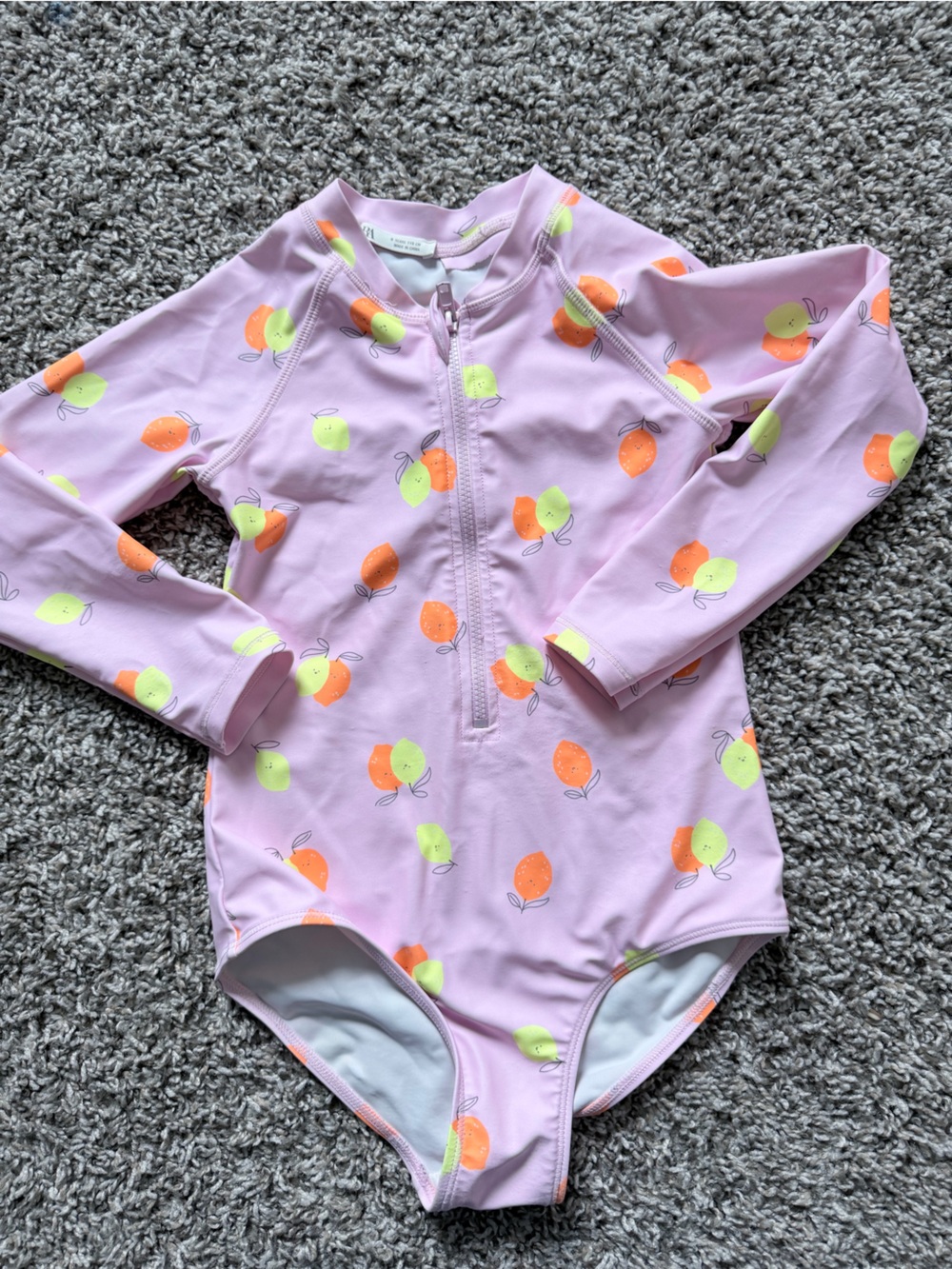 Zara Pink Long-Sleeve One-Piece with Orange & Lime Fruit Print